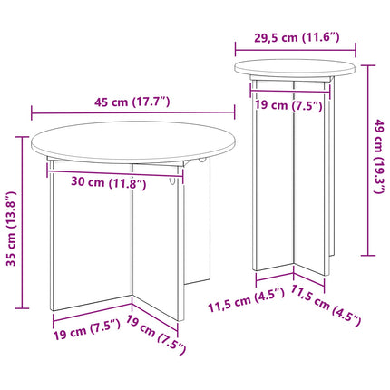 Sidebordssæt 2 stk. Røget eg Ø 45 x 35 cm Konstrueret træ