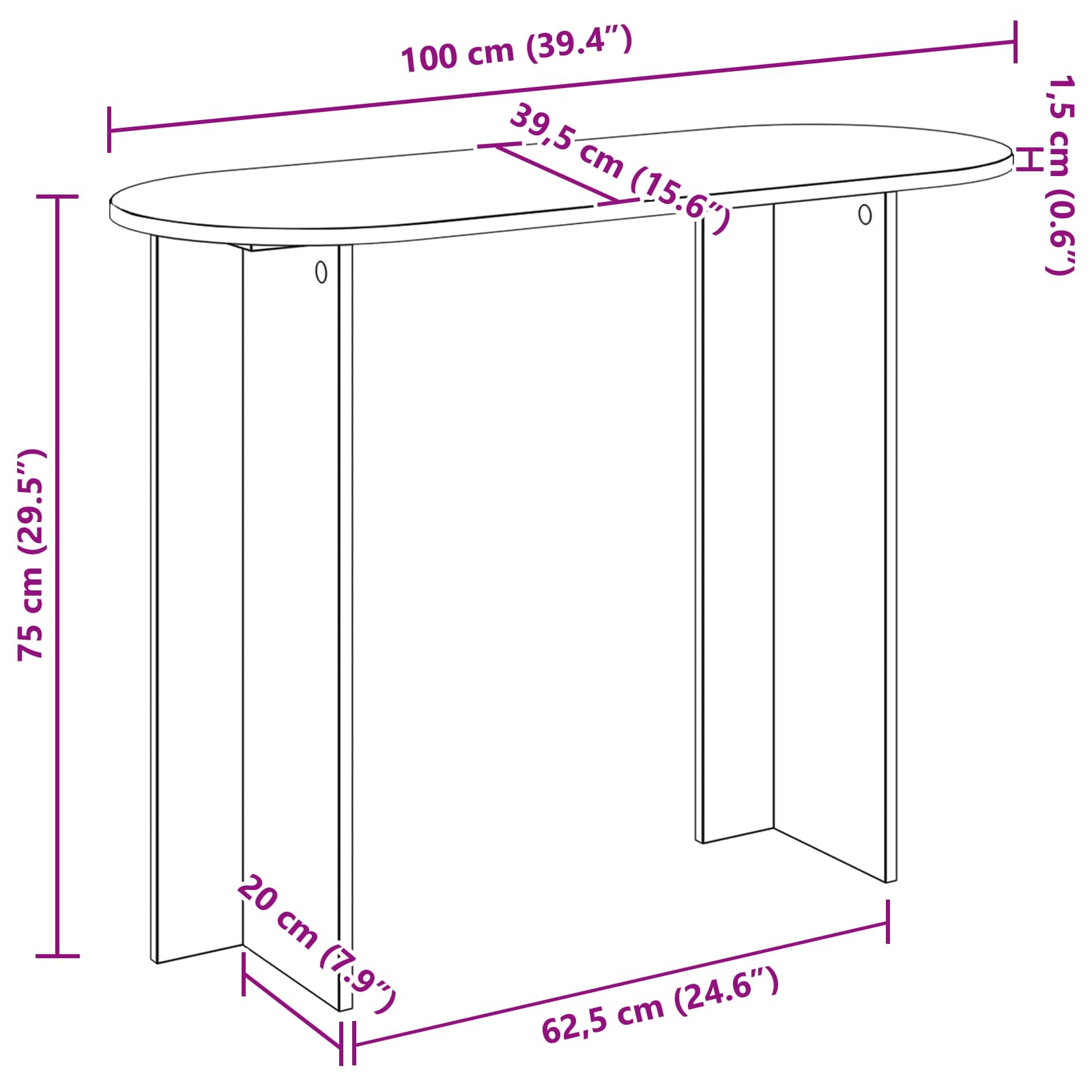 Konsolbord Sort eg 100 x 39,5 x 75 cm Konstrueret træ