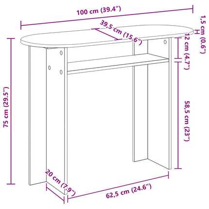 Konsolbord Sonoma-eg 100 x 39,5 x 75 cm Konstrueret træ