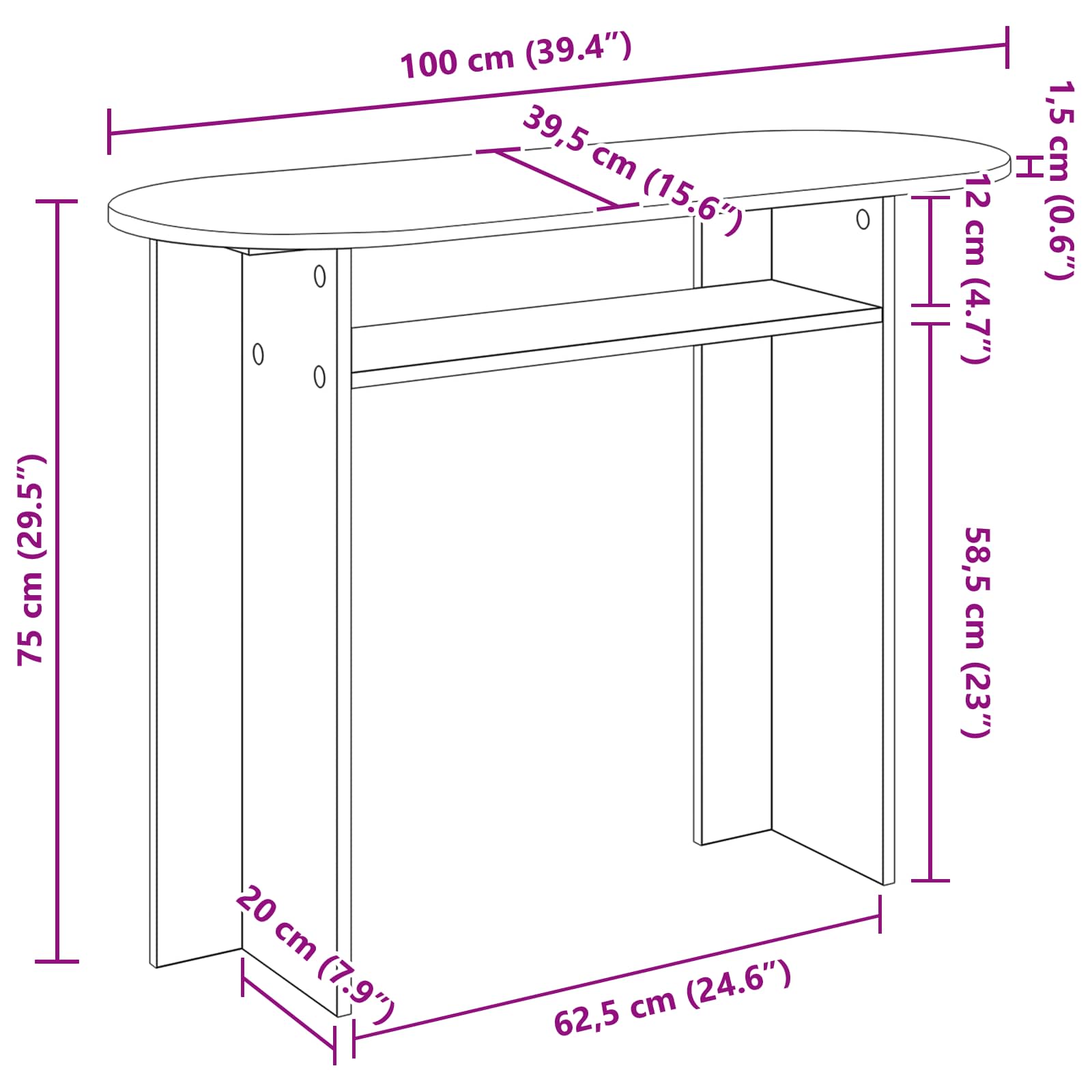 Konsolbord Røget eg 100 x 39,5 x 75 cm Konstrueret træ