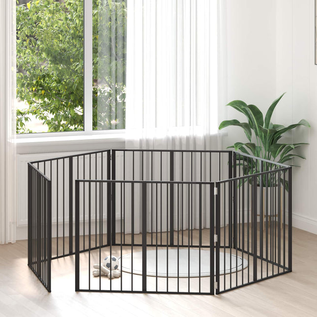 Hundedør 6 pcs Sort 100 x 80 cm Galvaniseret stål