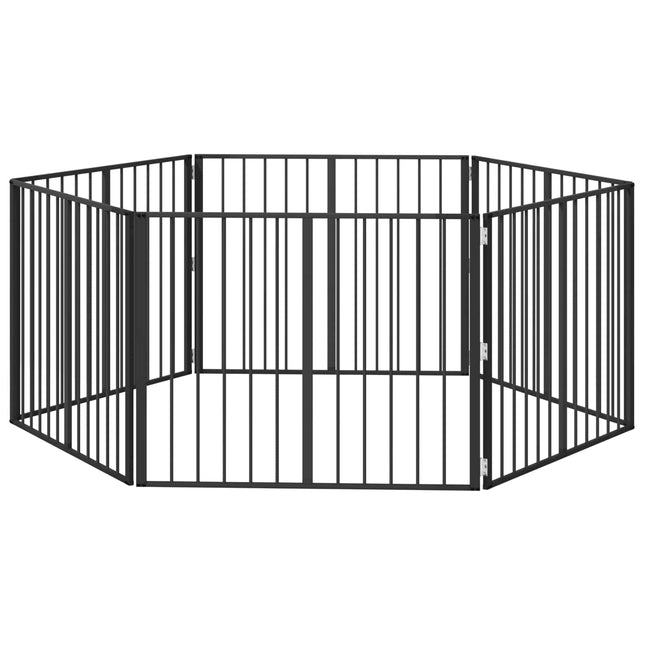 Hundedør 6 pcs Sort 100 x 80 cm Galvaniseret stål