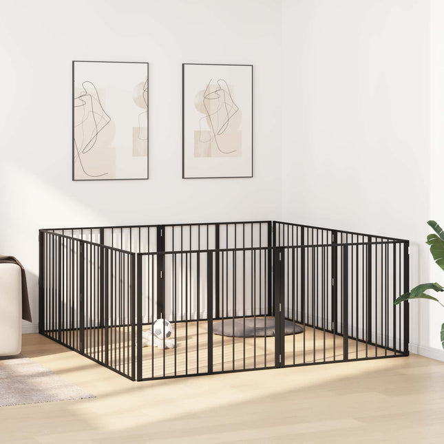 Hundedør 8 pcs Sort 100 x 80 cm Galvaniseret stål