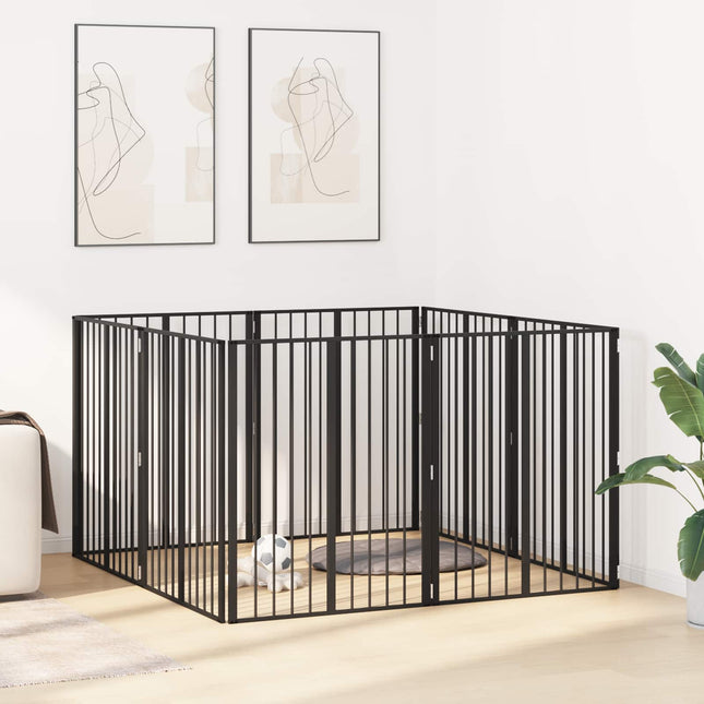Hundedør 8 pcs Sort 80 x 100 cm Galvaniseret stål