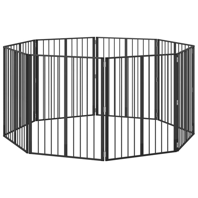 Hundedør 8 pcs Sort 80 x 100 cm Galvaniseret stål