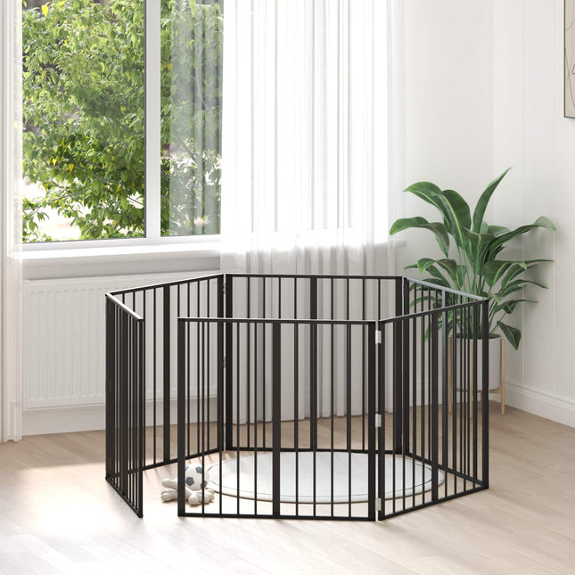 Hundedør 6 pcs Sort 80 x 80 cm Galvaniseret stål