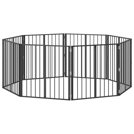 Hundedør 8 pcs Sort 80 x 80 cm Galvaniseret stål