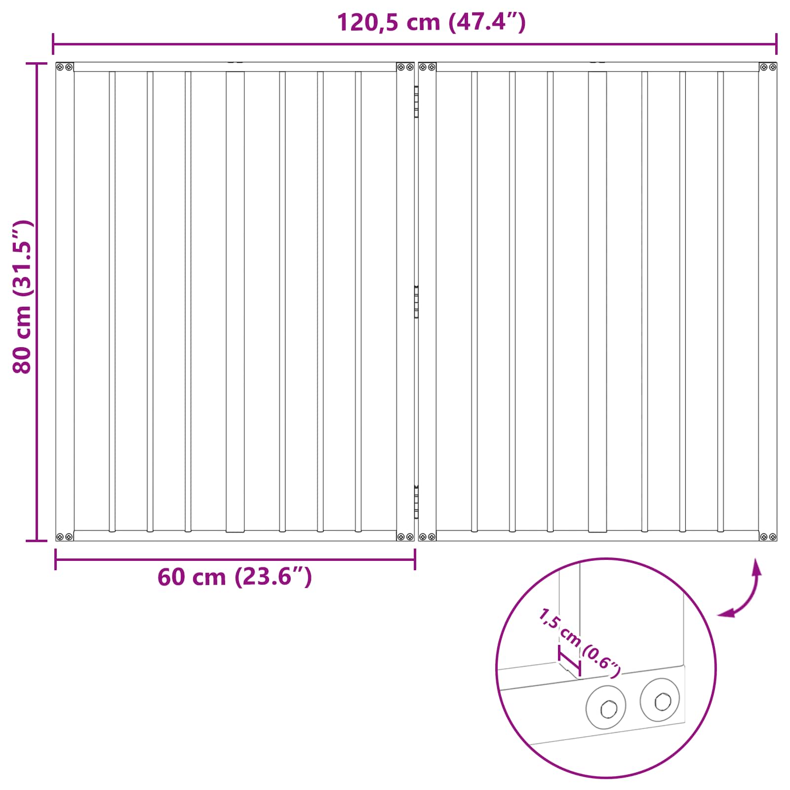 Hundedør 2 pcs Sort 60 x 80 cm Galvaniseret stål