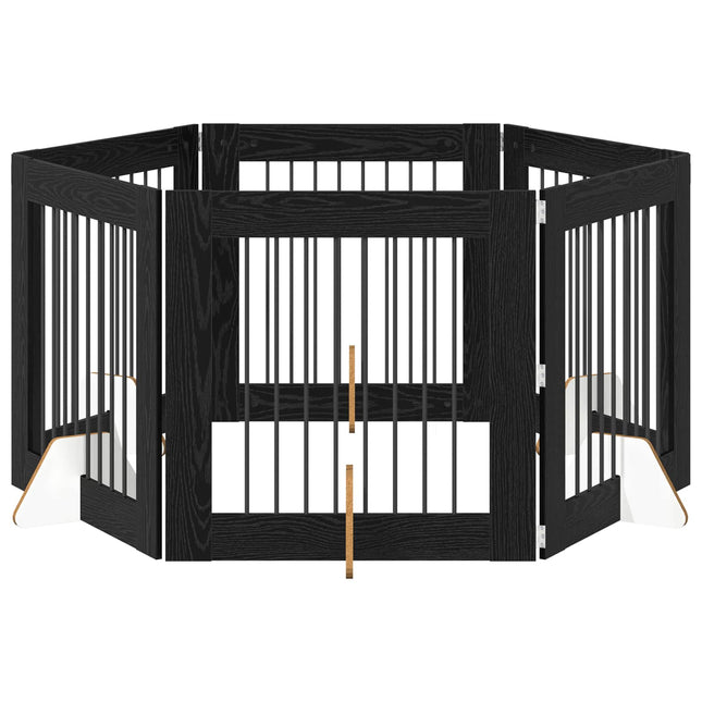Sammenklappelig hundegitter med stativer 6 pcs Sort eg 482 cm
