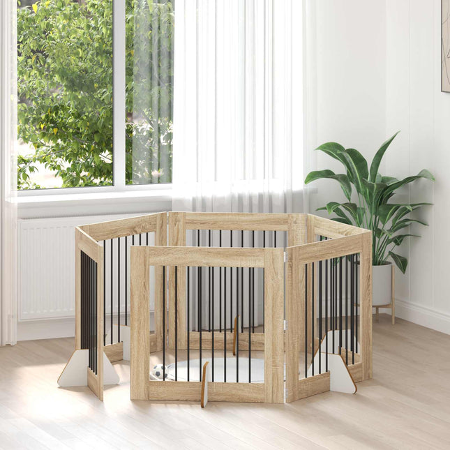 Sammenklappelig hundegitter med stativer 6 pcs Sonoma-eg 482 cm