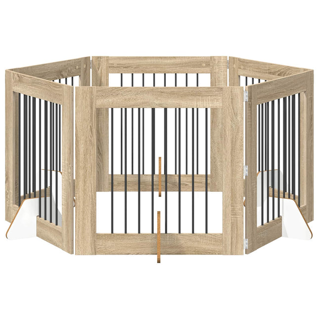 Sammenklappelig hundegitter med stativer 6 pcs Sonoma-eg 482 cm