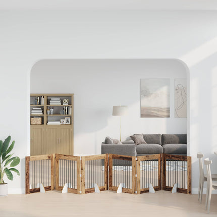 Sammenklappelig hundegitter med stativer 6 pcs Gammelt træ