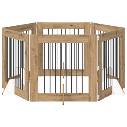 Sammenklappelig hundegitter med stativer 6 pcs Artisan-eg