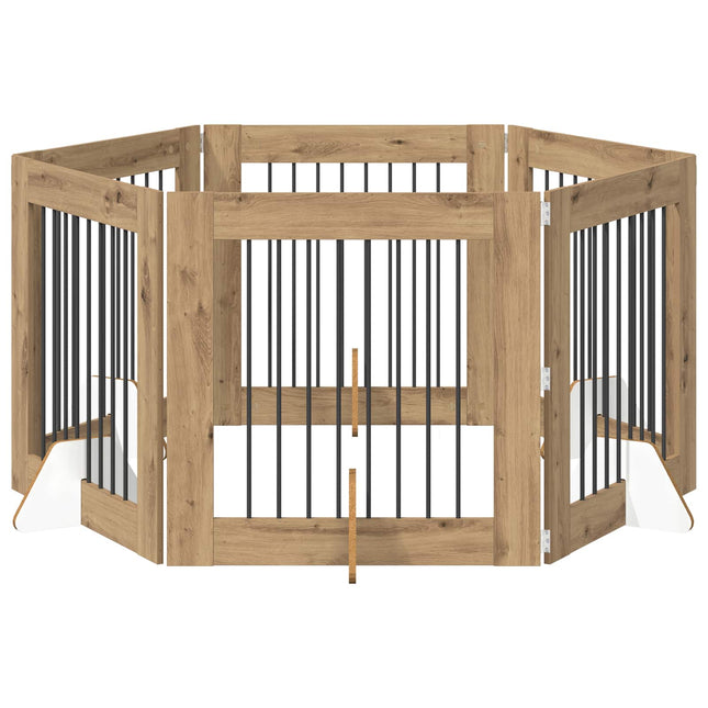 Sammenklappelig hundegitter med stativer 6 stk. Artisan-eg