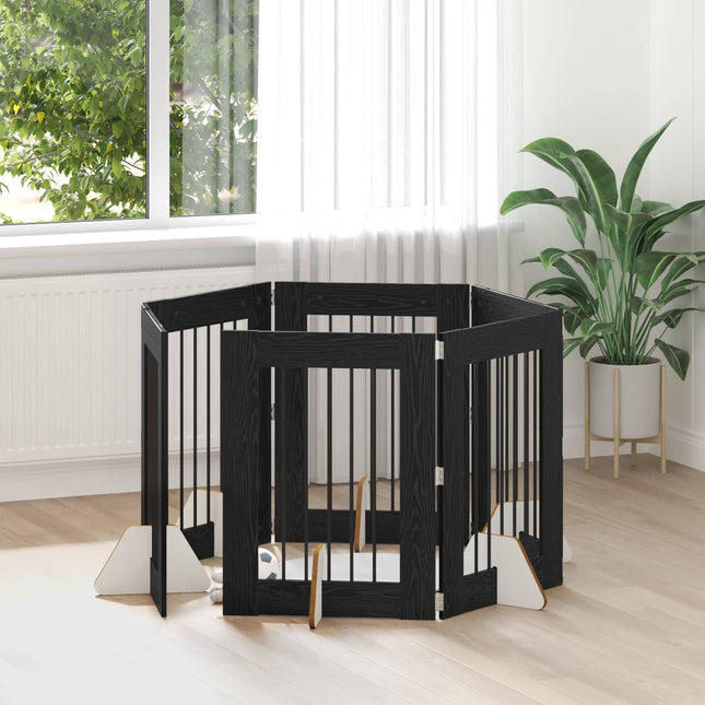 Sammenklappelig hundegitter med stativer 6 pcs Sort eg 362 cm