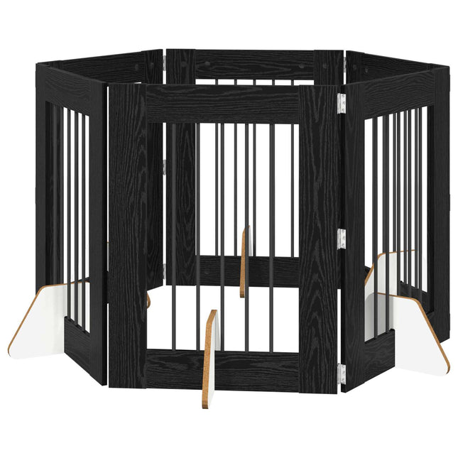 Sammenklappelig hundegitter med stativer 6 pcs Sort eg 362 cm
