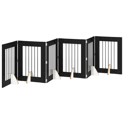 Sammenklappelig hundegitter med stativer 6 stk. Sort eg 362 cm