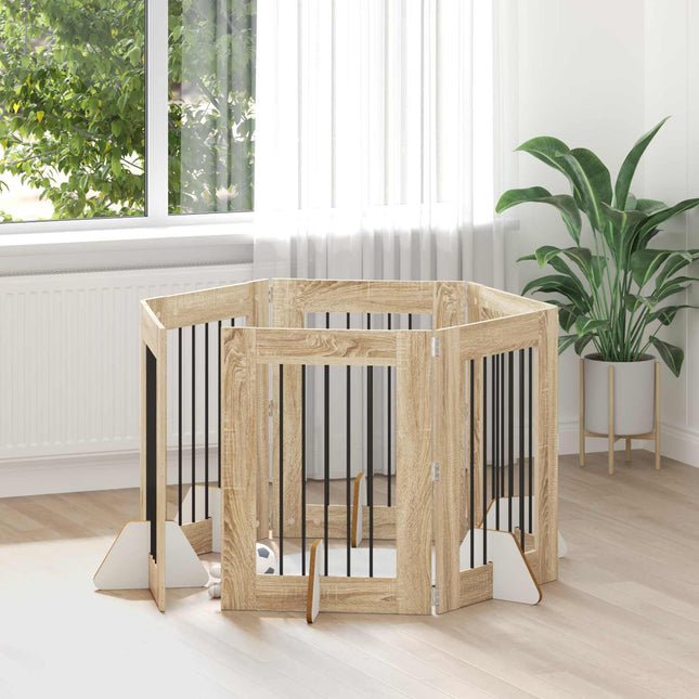 Sammenklappelig hundegitter med stativer 6 pcs Sonoma-eg 362 cm