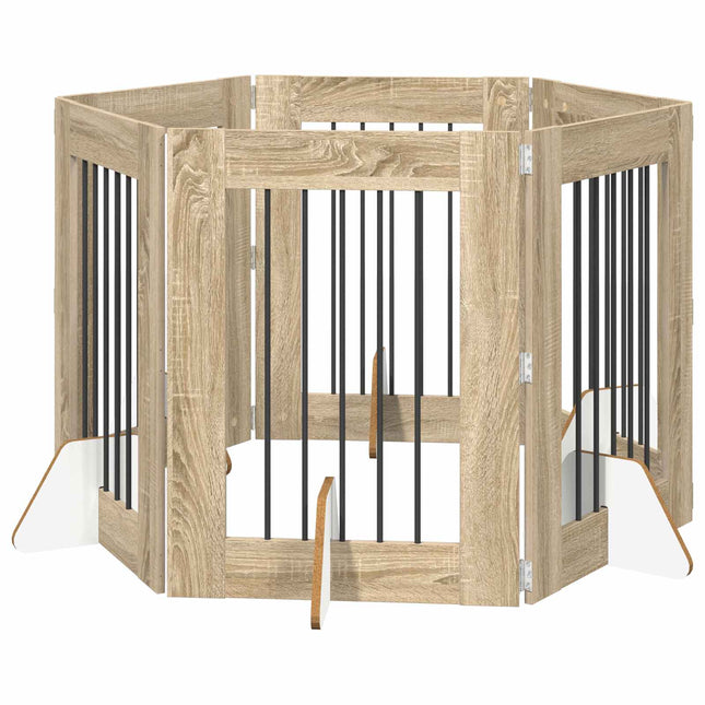Sammenklappelig hundegitter med stativer 6 pcs Sonoma-eg 362 cm