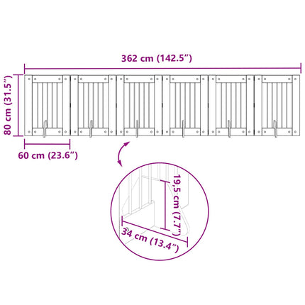Sammenklappelig hundegitter med stativer 6 stk. Røget eg 362 cm