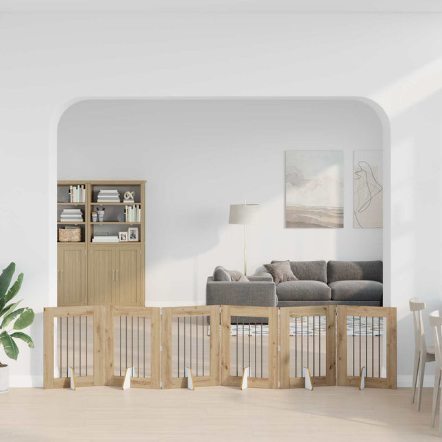 Sammenklappelig hundegitter med stativer 6 stk. Artisan-eg