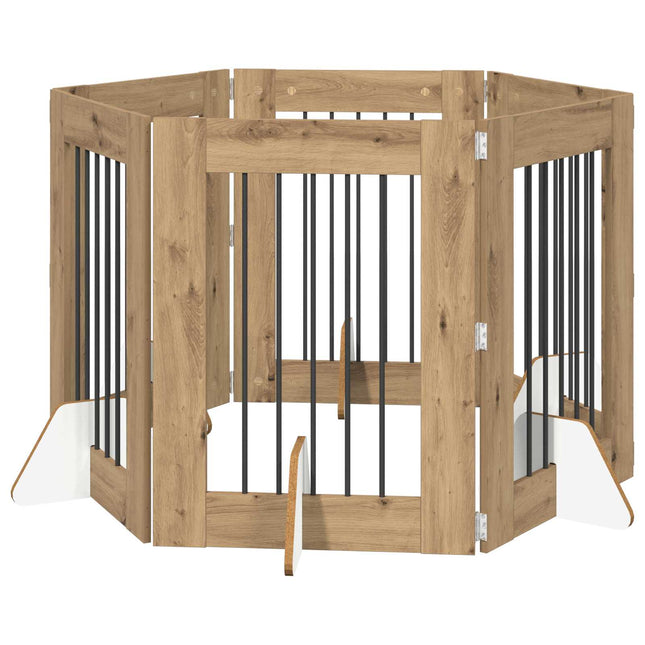 Sammenklappelig hundegitter med stativer 6 pcs Artisan-eg