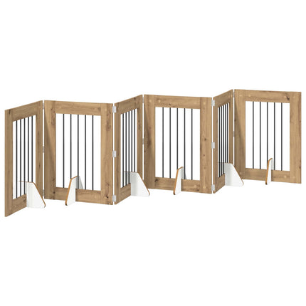 Sammenklappelig hundegitter med stativer 6 stk. Artisan-eg