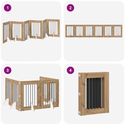 Sammenklappelig hundegitter med stativer 6 stk. Artisan-eg