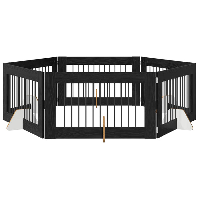 Sammenklappelig hundegitter med stativer 6 pcs Sort eg 602 cm