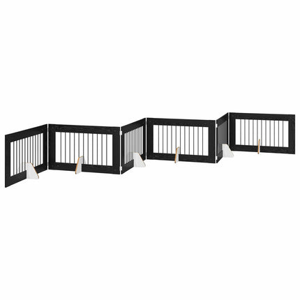 Sammenklappelig hundegitter med stativer 6 stk. Sort eg 602 cm