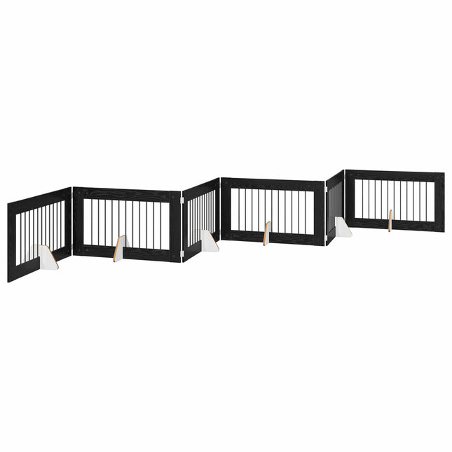 Sammenklappelig hundegitter med stativer 6 stk. Sort eg 602 cm