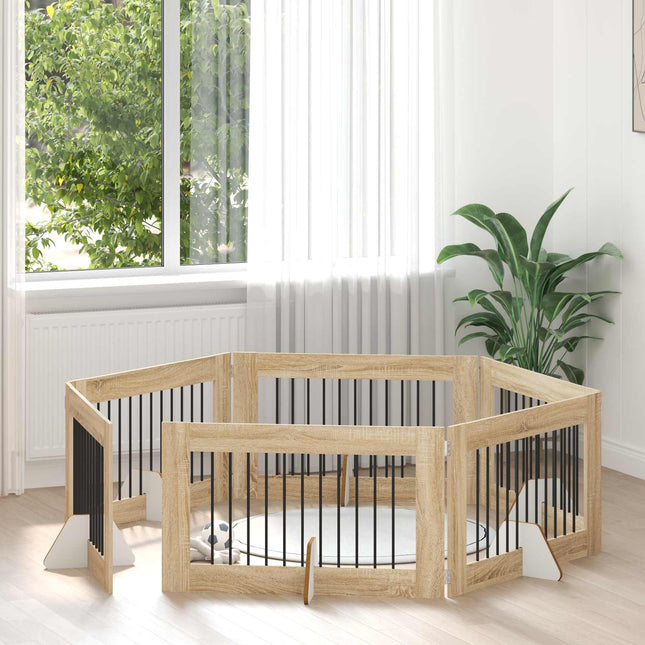 Sammenklappelig hundegitter med stativer 6 pcs Sonoma-eg 602 cm