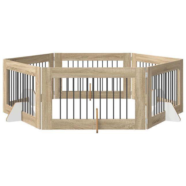 Sammenklappelig hundegitter med stativer 6 pcs Sonoma-eg 602 cm