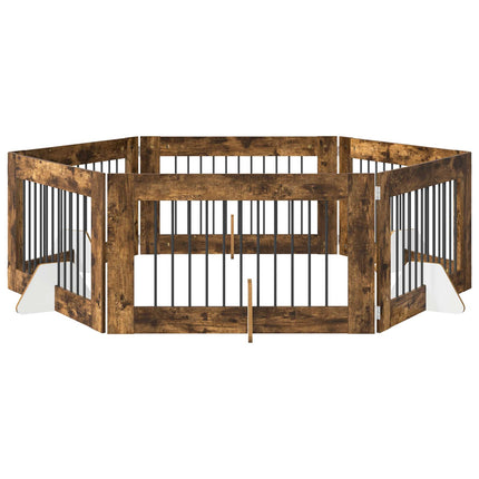 Sammenklappelig hundegitter med stativer 6 pcs Røget eg 602 cm