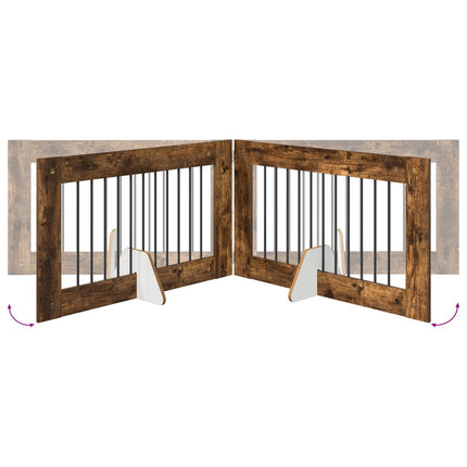 Sammenklappelig hundegitter med stativer 6 pcs Røget eg 602 cm