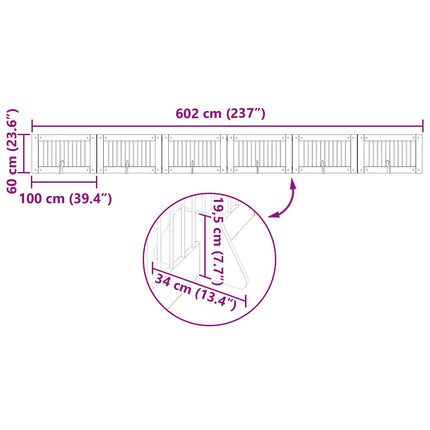 Sammenklappelig hundegitter med stativer 6 pcs Røget eg 602 cm