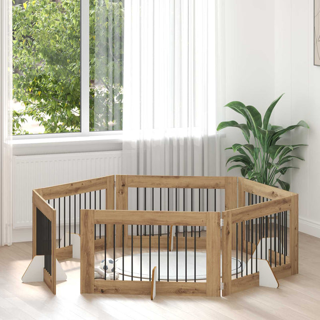 Sammenklappelig hundegitter med stativer 6 pcs Artisan-eg