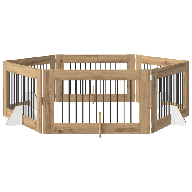 Sammenklappelig hundegitter med stativer 6 stk. Artisan-eg