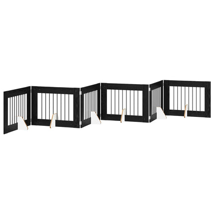 Sammenklappelig hundegitter med stativer 6 stk. Sort eg 482 cm