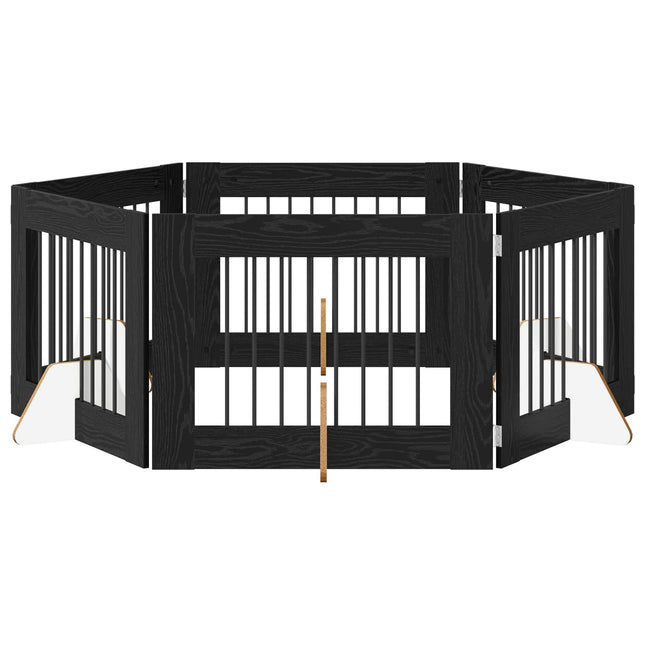 Sammenklappelig hundegitter med stativer 6 pcs Sort eg 482 cm