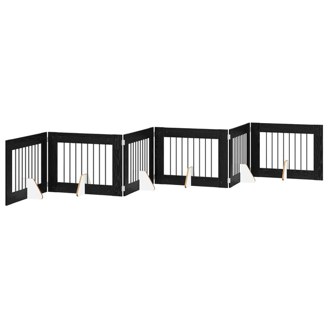 Sammenklappelig hundegitter med stativer 6 stk. Sort eg 482 cm