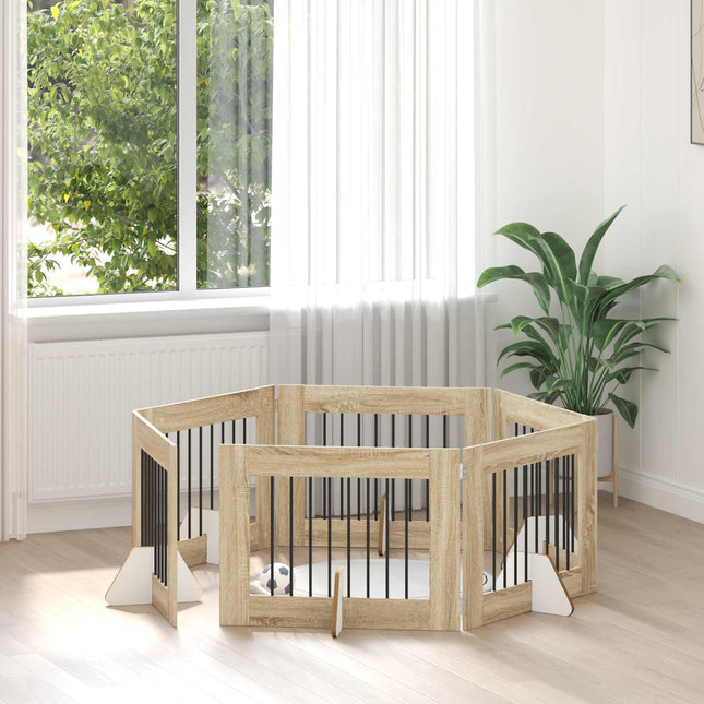 Sammenklappelig hundegitter med stativer 6 pcs Sonoma-eg 482 cm
