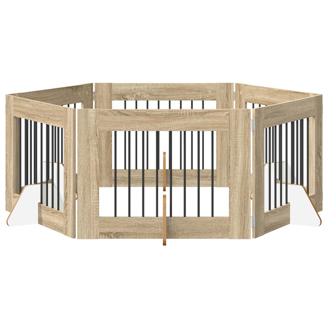 Sammenklappelig hundegitter med stativer 6 pcs Sonoma-eg 482 cm