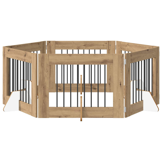 Sammenklappelig hundegitter med stativer 6 pcs Artisan-eg