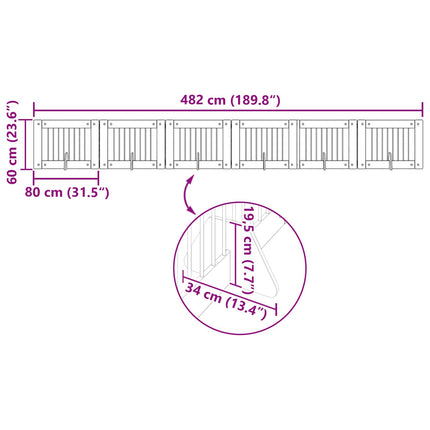 Sammenklappelig hundegitter med stativer 6 stk. Artisan-eg