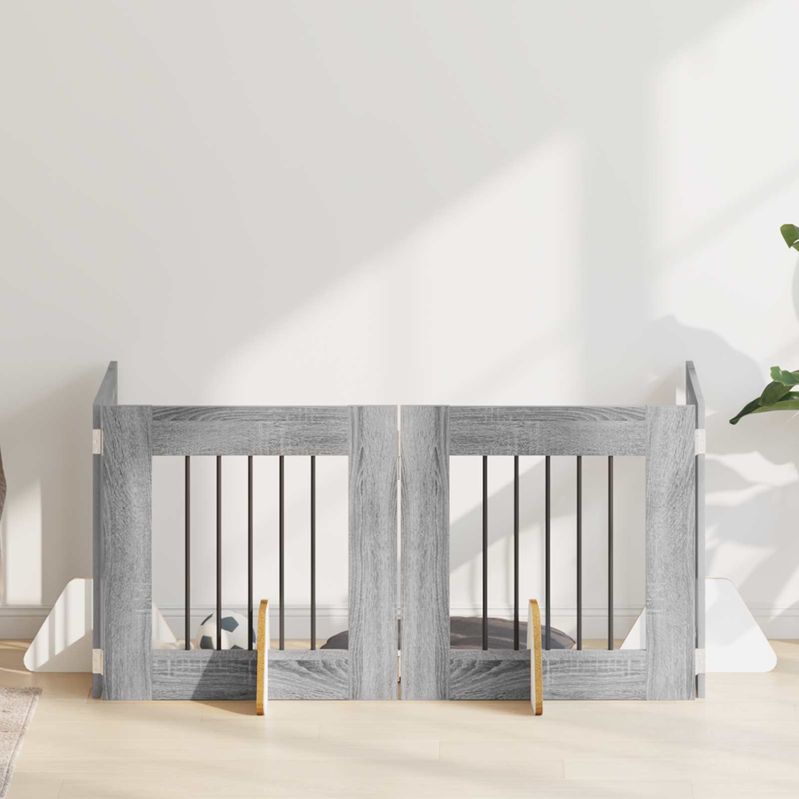 Hundehegn med stativer 4 pcs Grå sonoma-eg 60 x 60 cm