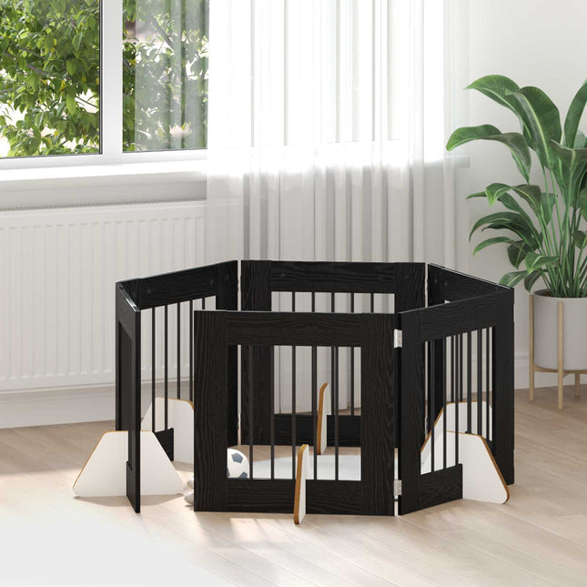 Sammenklappelig hundegitter med stativer 6 pcs Sort eg 362 cm