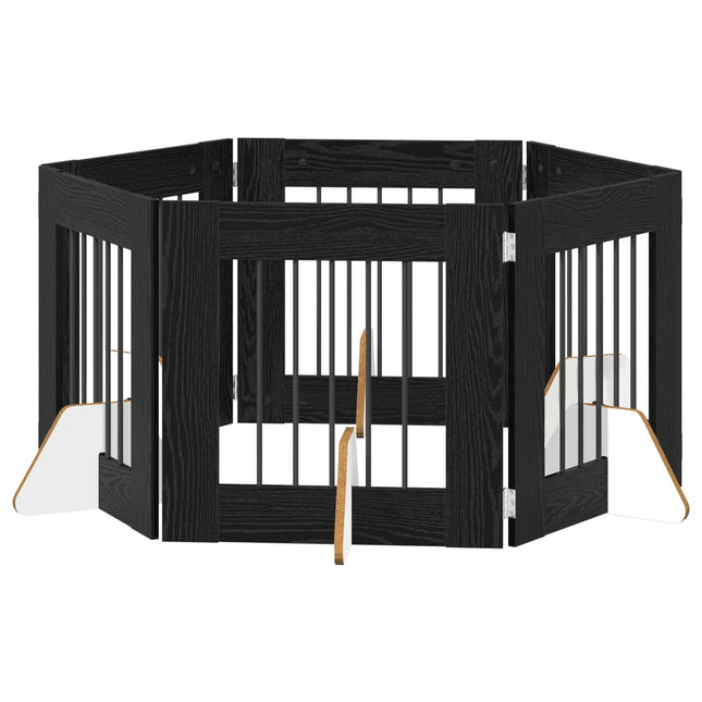 Sammenklappelig hundegitter med stativer 6 pcs Sort eg 362 cm