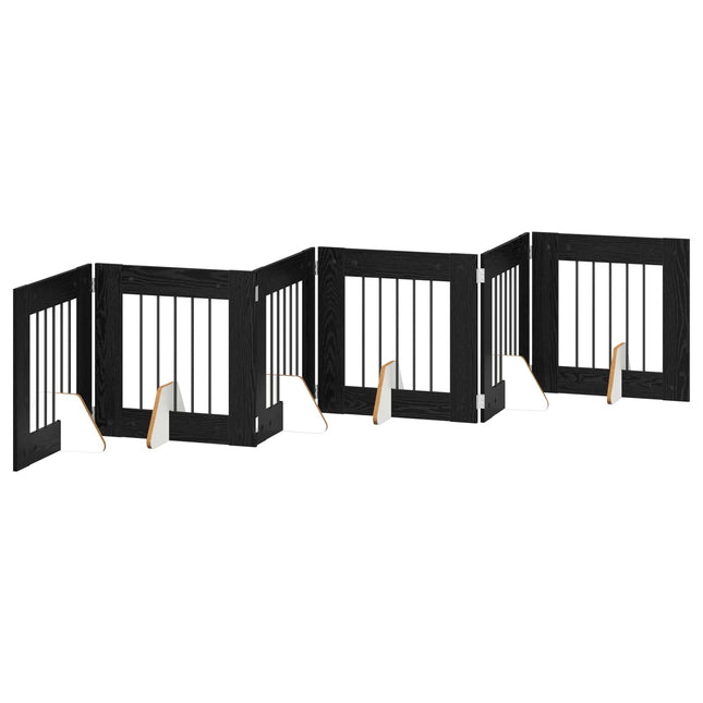 Sammenklappelig hundegitter med stativer 6 stk. Sort eg 362 cm