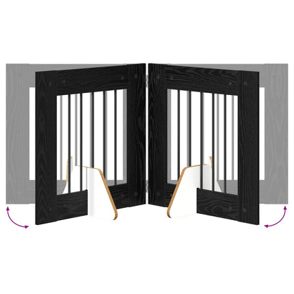 Sammenklappelig hundegitter med stativer 6 pcs Sort eg 362 cm